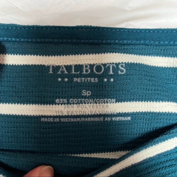 NWT Talbots Teal White Striped Long Sleeve Top Size S Petite - Picture 8 of 13